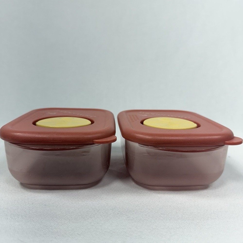 Set Of 5 Vintage Rock N Serve Tupperware Orange w Yellow Vent Lids - Picture 9 of 16